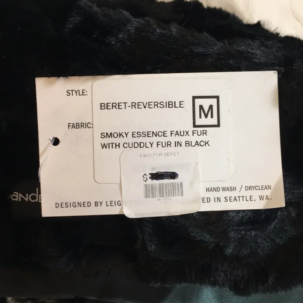 Pandemonium Beret, Reversible - Luxury Faux Fur in Smoky Essence With Black